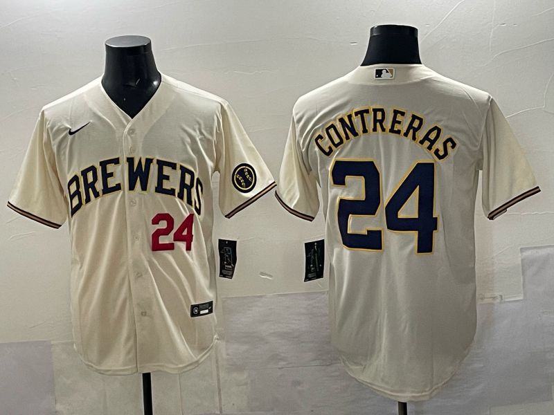 Men Milwaukee Brewers #24 Contreras Cream Nike MLB 2025 Jersey 03